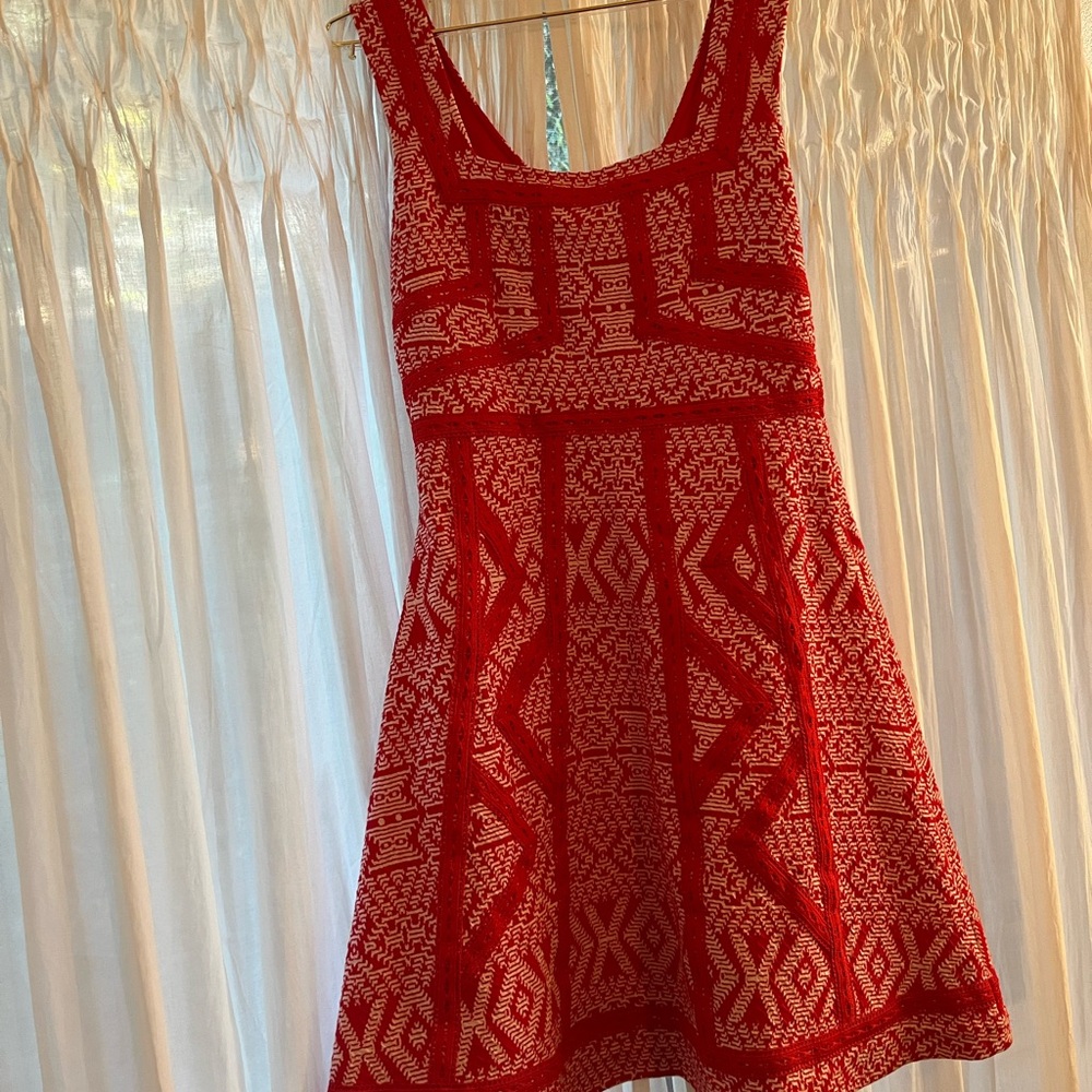Maeve Red and White Patterned Mini Dress